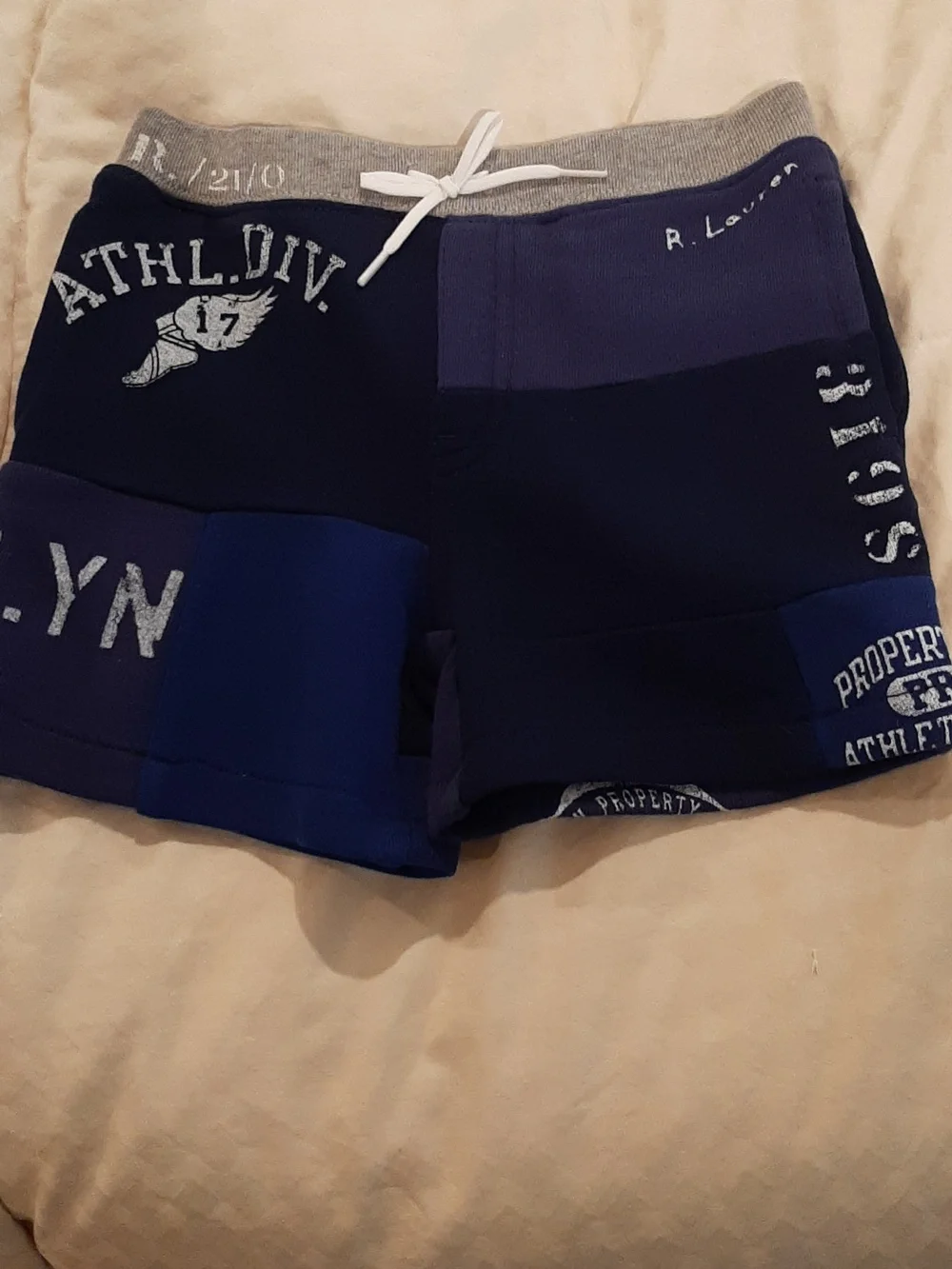 Ralph Lauren Patchwork 24M Navy and Gray Athletic Shorts NWT